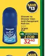 Dis-Chem Shower to Shower Men Anti-Perspirant Roll-On 50ml - 2 for offer