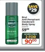 Dis-Chem Brut Anti-Perspirant Deodorant Body Spray 200ml - 2 for offer