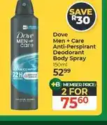 Dis-Chem Dove Men + Care Anti-Perspirant Deodorant Body Spray 150ml - 2 for offer