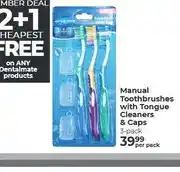 Dis-Chem Dentalmate Manual Toothbrushes with Tongue Cleaners & Caps 3-pack offer