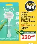 Dis-Chem Gillette Venus ComfortGlide Sensitive 3-Blade Razor 1 handle PLUS 2 cartridges offer