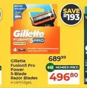 Dis-Chem Gillette Fusion5 Pro Power 5-Blade Razor Blades 4 cartridges offer