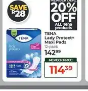 Dis-Chem TENA Lady Protect+ Maxi Pads 12-pack offer