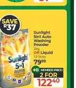 Dis-Chem Sunlight 5in1 Auto Washing Powder 2kg OR Liquid 1.5 litres - 2 for offer
