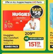 Dis-Chem Huggies Dry Comfort Nappies Sizes 1-5 Jumbo Pack offer