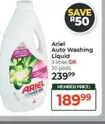 Dis-Chem Ariel Auto Washing Liquid 3 litres OR 30 pods offer