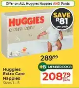 Dis-Chem Huggies Extra Care Nappies Sizes 1-5 offer