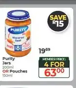 Dis-Chem Purity Jars 200ml OR Pouches 150ml - 4 for offer