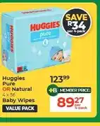 Dis-Chem Huggies Pure OR Natural 4 x 56 Baby Wipes Value Pack offer