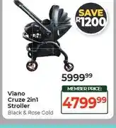 Dis-Chem Viano Cruze 2in1 Stroller Black & Rose Gold offer