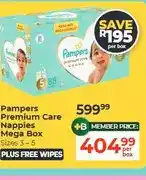 Dis-Chem Pampers Premium Care Nappies Mega Box Sizes 3 - 5 offer