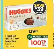 Dis-Chem Huggies Extra Care Nappies Size 1 42-pack offer