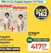 Dis-Chem Huggies Extra Care Nappies 2 x Sizes 1 - 5 offer