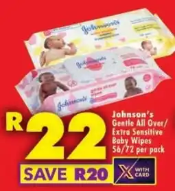 Shoprite Johnson's Gentle All Over/Extra Sensitive Baby Wipes offer