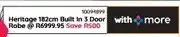 Bradlows Heritage 182cm Built In 3 Door Robe offer