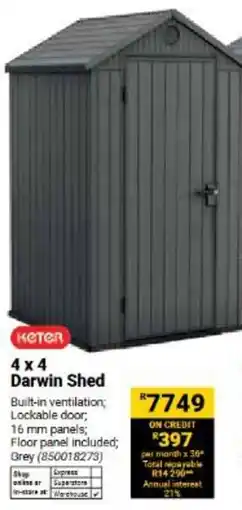 Builders Warehouse Keter 4x4 Darwin Shed offer