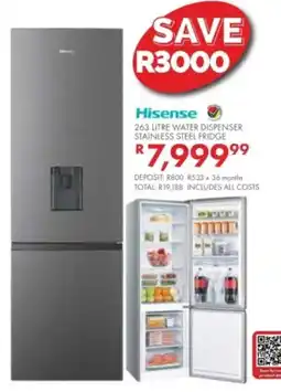Beares Hisense 263 LITRE WATER DISPENSER STAINLESS STEEL FRIDGE offer