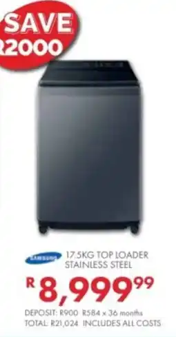 Beares Samsung 17.5KG TOP LOADER STAINLESS STEEL offer