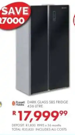 Beares Russell Hobbs DARK GLASS SBS FRIDGE offer