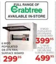 Easy Build Crabtree 6 MOD POPULATED DB DIN RAIL SURFACE BOARD offer