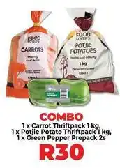 Lovers+ - carrot thriftpack, potjie potato thriftpack, green pepper prepack