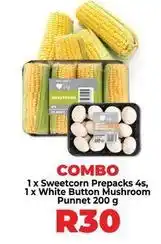 Food Lover's Market Sweetcorn prepacks 4s, white button mushroom punnet 200 g offer