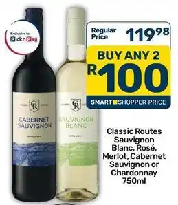 Pick n pay - classic routes sauvignon blanc, rosé, merlot, cabernet sauvignon or chardonnay
