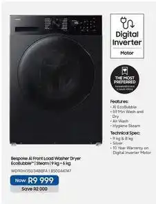 Makro Samsung - bespoke ai front load washer dryer ecobubble steam | 9 kg 6 kg wd90hu5u34bfa | 850044747 offer