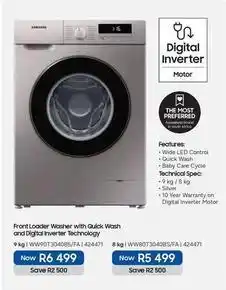 Makro Samsung - front loader washer with quick wash and digital inverter technology ww90t3040bs/fa 424471 offer