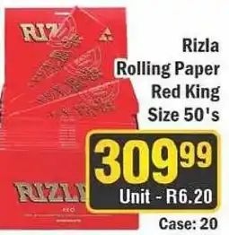 J&E Cash and Carry Rizla Rolling Paper Red King Size 50's offer
