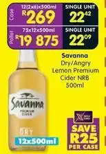 Shoprite Liquor Savanna - dry/angry lemon premium cider nrb 500ml offer