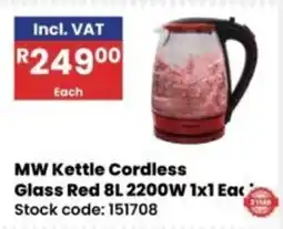 Africa Cash and Carry MW Kettle Cordless Glass Red offer