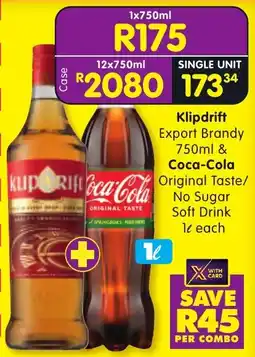 Shoprite Klipdrift Export Brandy & Coca-Cola Original Taste/No Sugar offer