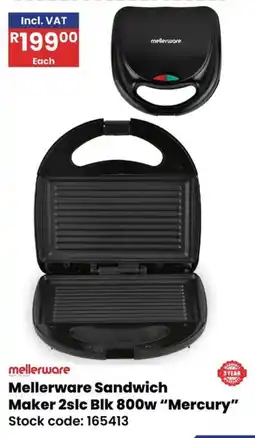 Africa Cash and Carry Mellerware Sandwich Maker 2slc Blk 800w "Mercury" offer