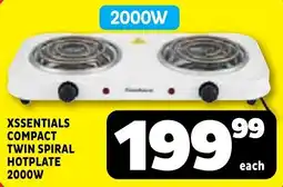Usave Xsentials Compact Twin Spiral Hotplate 2000W offer