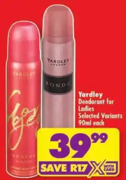 Shoprite Yardley Deodorant for Ladies offer