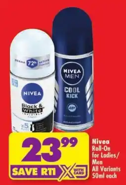 Shoprite Nivea Roll-On for Ladies/Men offer