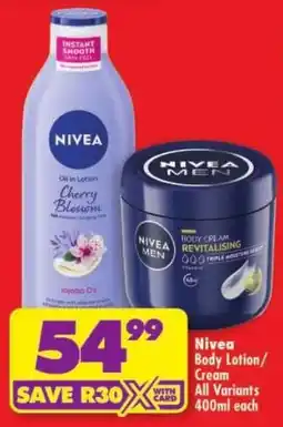 Shoprite Nivea Body Lotion/Cream offer