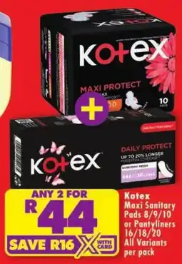 Shoprite Kotex Sanitary Pads or Pantyliners offer