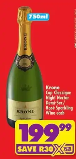 Shoprite Krone Cap Classique Night Nectar Demi-Sec/ Rosé Sparkling Wine offer