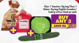 Shoprite Class 1 Tomatoes/Class 1 Onions/English Cucumber/ Iceberg Lettuce Head offer