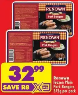 Shoprite Renown Frozen Plain Pork Bangers offer