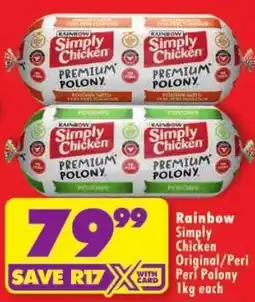 Shoprite Rainbow Simply Chicken Premium Polony offer