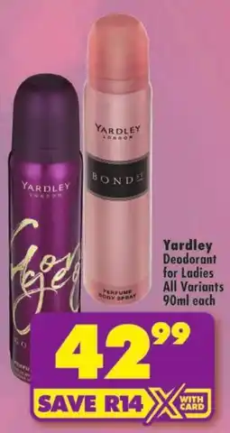 Shoprite Yardley Deodorant for Ladies offer