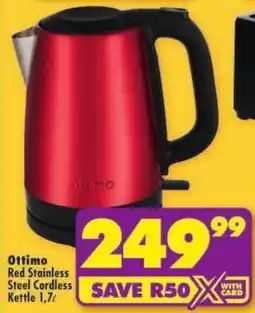 Shoprite Optimo Red Stainless Steel Cordless Kettle offer