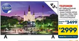 Pick n Pay Hypermarket TELEFUNKEN 43" (109cm) Full HD Smart LED TV offer