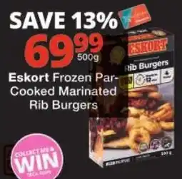 Checkers Eskort Frozen Par-Cooked Marinated Rib Burgers offer