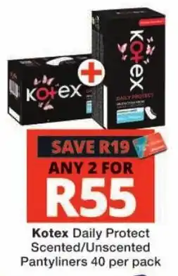 Checkers Kotex Daily Protect Scented/Unscented Pantyliners offer