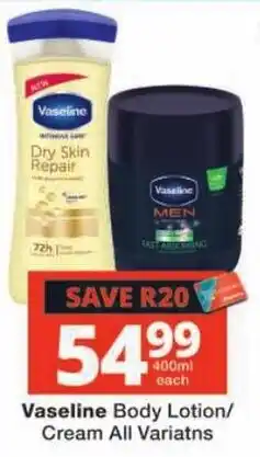 Checkers Vaseline Body Lotion/Cream All Variants offer