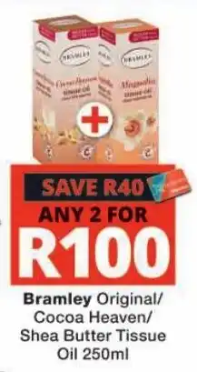 Checkers Bramley Original/Cocoa Heaven/Shea Butter Tissue Oil offer